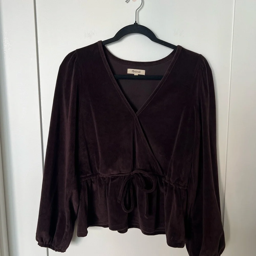 Madewell Dark Brown Velvet Wrap Blouse